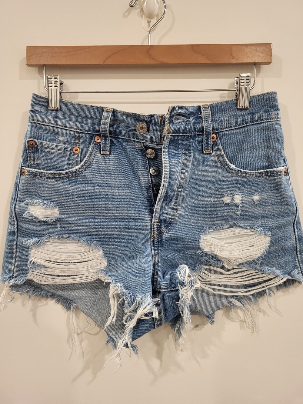 Levi's 501 Women's High-Rise Distressed Denim Shorts 25 Light Blue Button Fly